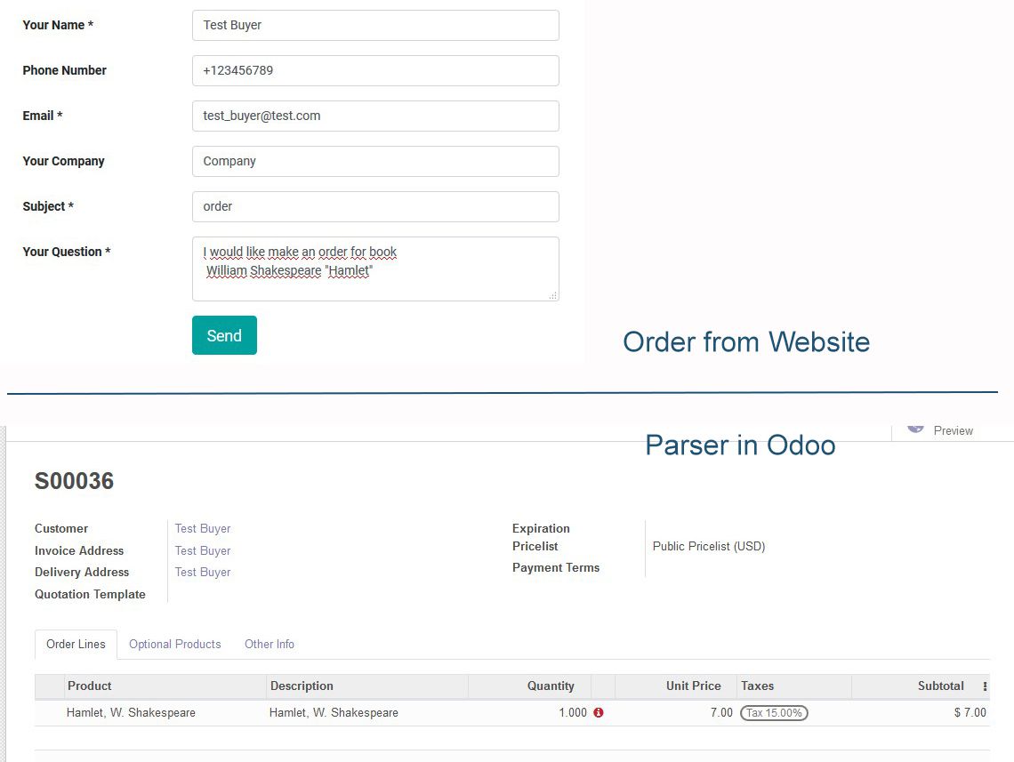 Автоматически создание партнерского заказа Odoo на основе распознавания запроса